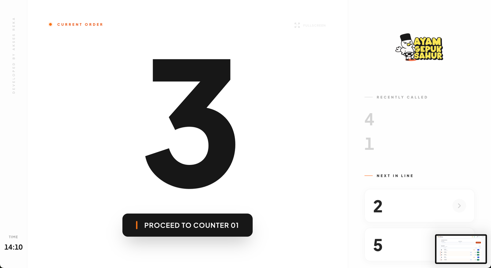 AyamGepuk Queue — TV Display Board