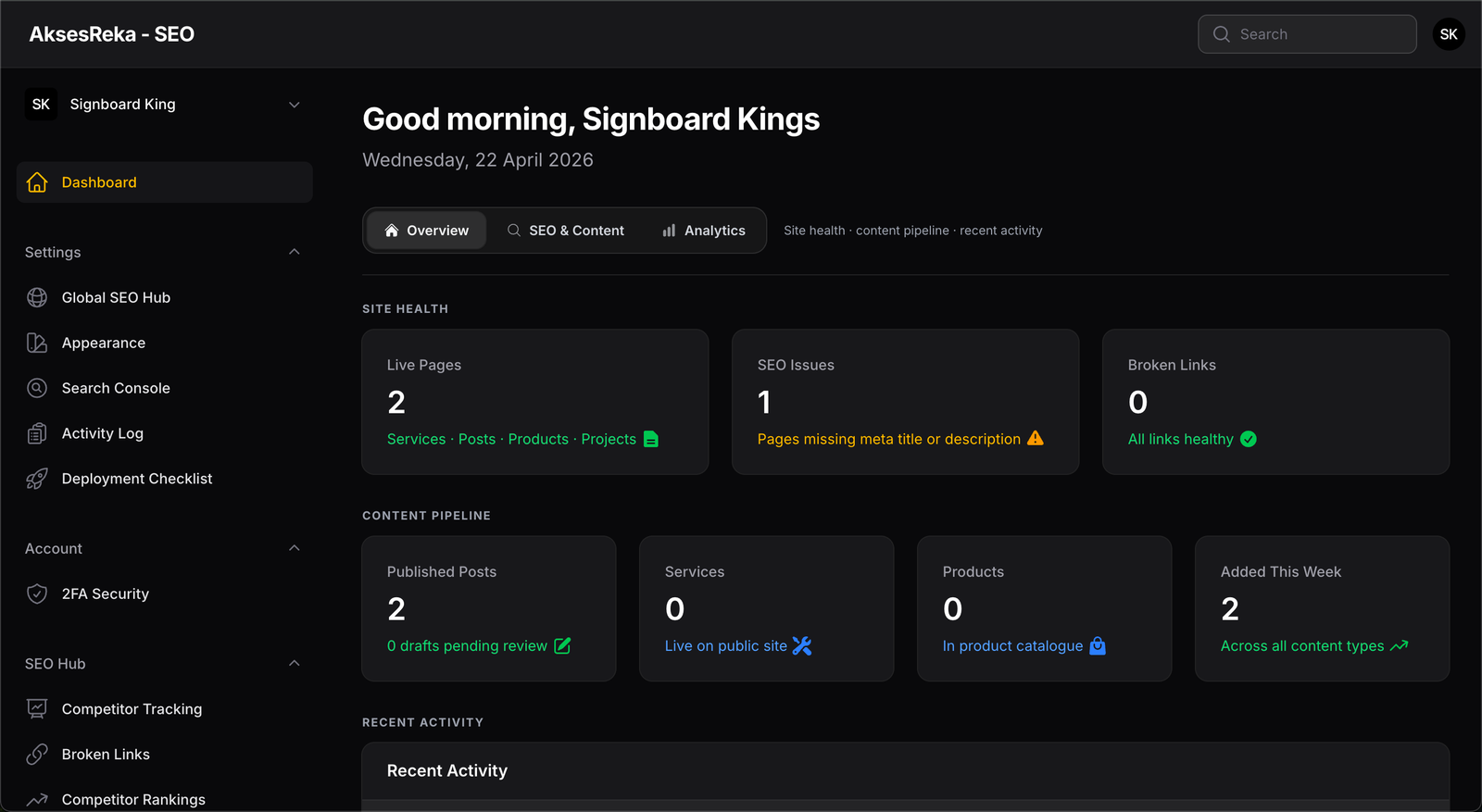 Akses SEO Platform — Dashboard