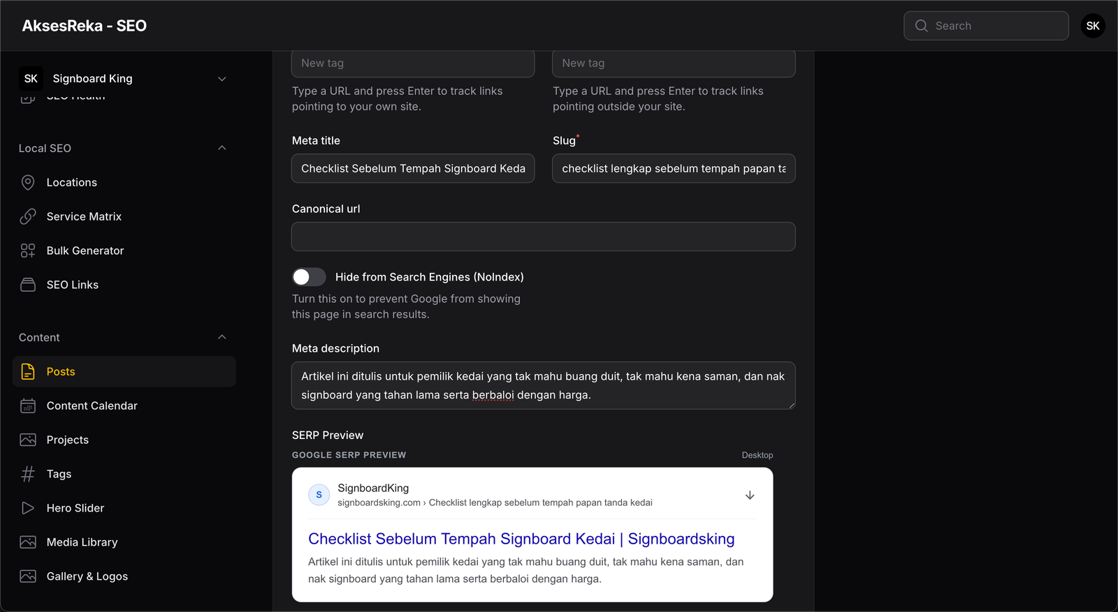 Akses SEO Platform — SERP Preview